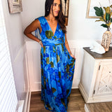 Neiva Floral Descanso Pleated Maxi Dress - Blue