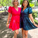 Madrigal Poplin Tiered Mini Dress- Fuschsia