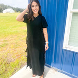 Midnight Elegance Midi Dress- Black