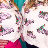 QOS White Trucks With Christmas Trees Sweatshirt *FINAL SALE*