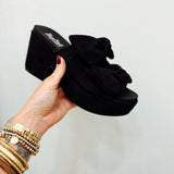 Put A Bow On It Wedge - Black Faux Suede