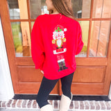 QOS Red Metallic Santa Nutcracker Sweatshirt