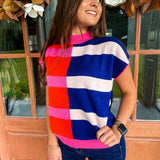 Noelle Sweater- Navy/Pink Stripe