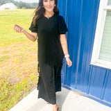 Midnight Elegance Midi Dress- Black