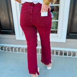 Chelsey HR Distressed Straight Pants - Wine