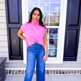 Pink Turtleneck Hi Low Sweater