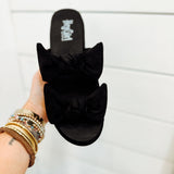 Put A Bow On It Wedge - Black Faux Suede