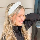 Knotted Leather Headband - White