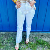 Tummy Control High Rise Raw Hem With Side Slip Straight Pants- Cream