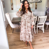 Fall Tea Midi Dress - Brown