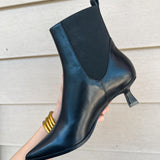 Novva Pointed Toe Kitten Heel Boot- Black