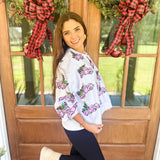 QOS White Trucks With Christmas Trees Sweatshirt *FINAL SALE*