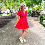 Madrigal Poplin Tiered Mini Dress- Fuschsia