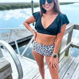 Leopard Ruffle Swimsuit - Black