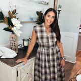 Plaid To Be You Midi Dress - Mocha