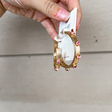 Gold Crystal Hoop Earring- Pink