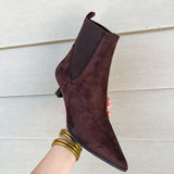 Novva Pointed Toe Kitten Heel Boot- Suedette Brown