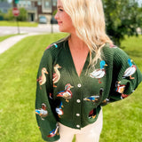 Queen of Sparkles Dark Green Scattered Duck Cardigan