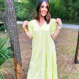Karlie Check Plaid Jacquard Puff Sleeve Maxi Dress - Yellow