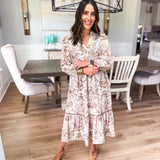 Fall Tea Midi Dress - Brown