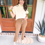 RISEN High Rise Raw Hem Straight Jeans - Cocoa