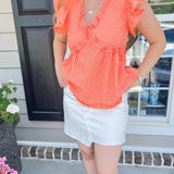 Frayed Asymmetric Hem White Denim Skirt- White