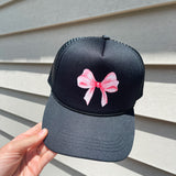 Pink Bow Trucker Hat- Black
