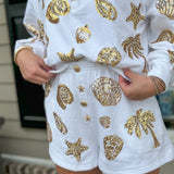 White & Gold Shell Henley Short