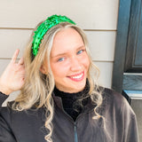 Bead Knotted Headband - Metallic Green