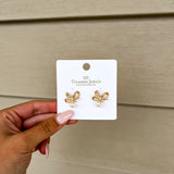 Crystal Ribbon Pearl Earring - Gold