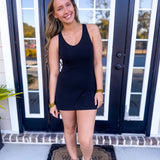 TWIST RACERBACK FIT-AND-FLARE DRESS Black