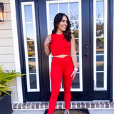 VENICE CROSSOVER WAIST LEGGINGS- CHERRY
