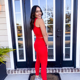 VENICE CROSSOVER WAIST LEGGINGS- CHERRY