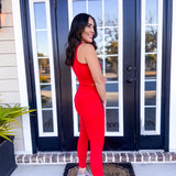 VENICE CROSSOVER WAIST LEGGINGS- CHERRY