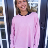 SOFT RIBBED SCOOP NECK TOP- COOL MAUVE