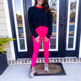 VENICE CROSSOVER WAIST LEGGINGS- HOT PINK