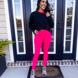 VENICE CROSSOVER WAIST LEGGINGS- HOT PINK