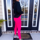 VENICE CROSSOVER WAIST LEGGINGS- HOT PINK