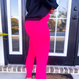 VENICE CROSSOVER WAIST LEGGINGS- HOT PINK