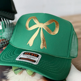 Green Trucker Hat - Gold Bow - Final Sale