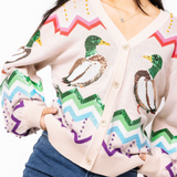 Queen Of Sparkles | Beige Multi Zig Zag Duck Cardigan - Final Sale