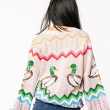 Queen Of Sparkles | Beige Multi Zig Zag Duck Cardigan - Final Sale