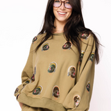 Queen Of Sparkles | Olive Green Scattered Turkey Sweatshirt - Final Sale