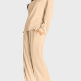 Round Neck Long Sleeve Top and Slit Pants Set