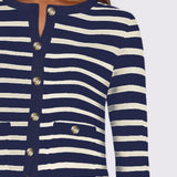 Striped Round Neck Button Up Long Sleeve Cardigan