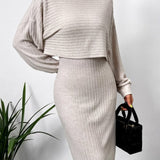 Mock Neck Long Sleeve Top and Wide Strap Dress Set