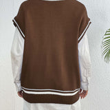 Pearl Trim Contrast V-Neck Sweater Vest