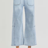RISEN Full Size High Rise Seamed Detail Wide Leg Crop Jeans