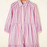 Striped Collared Neck Long Sleeve Mini Shirt Dress