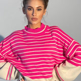 Striped Mock Neck Long Sleeve Sweater